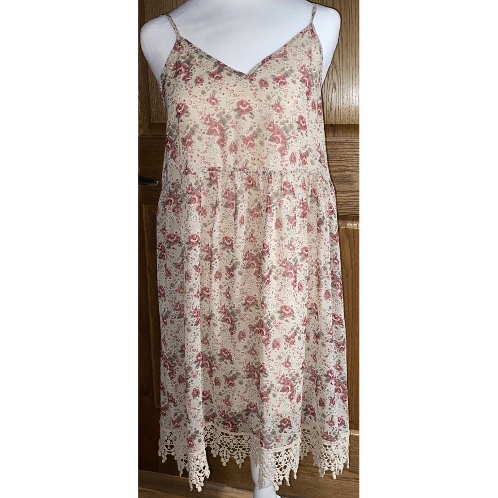 Scrap-Work Large Dress Lace Hem Brown Floral Scrap Work Boho Prairie Romantic